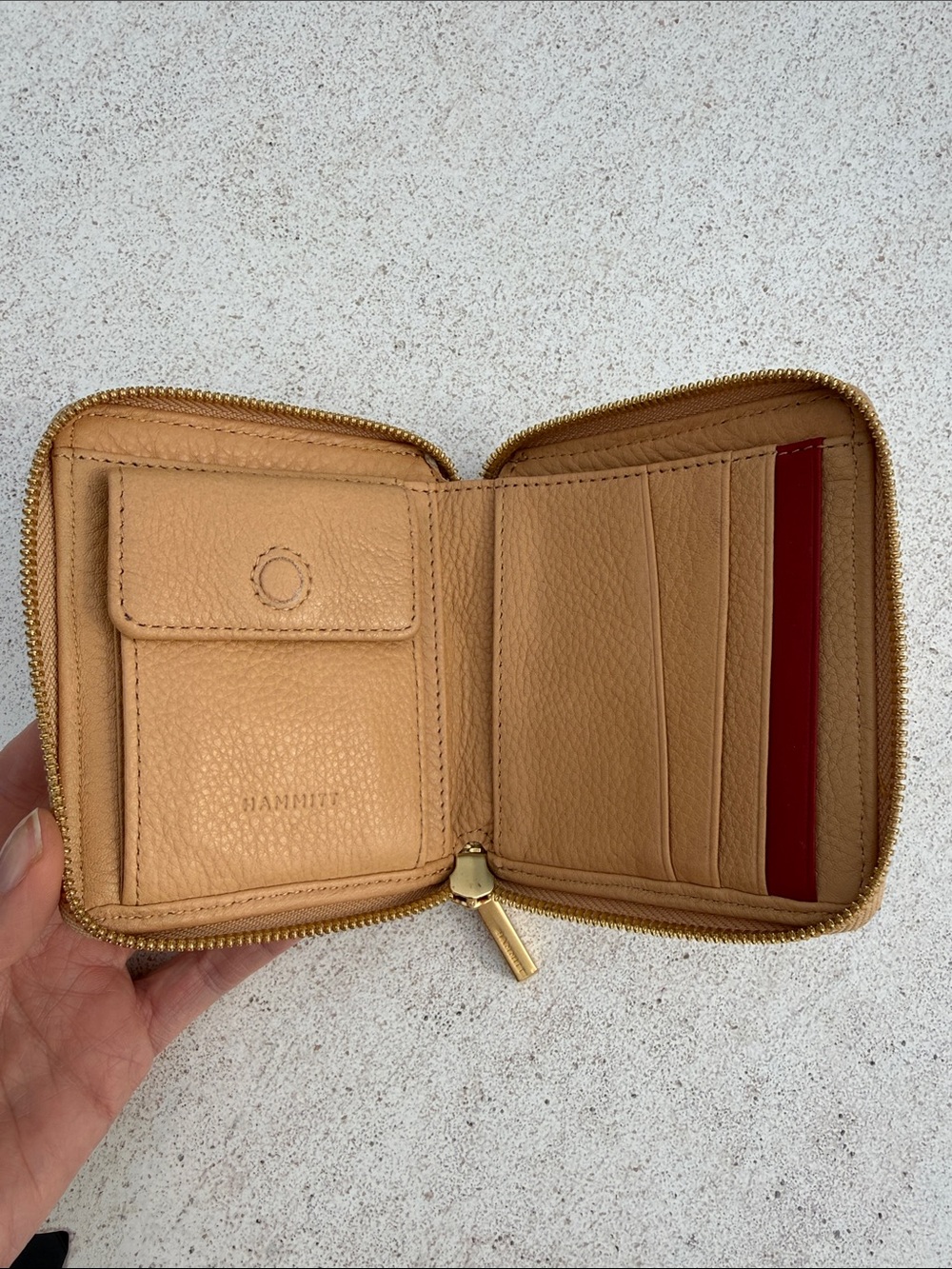 Hammitt Pebbled Leather Zip Wallet - Camel with Gold Studs - Picture 3 of 4